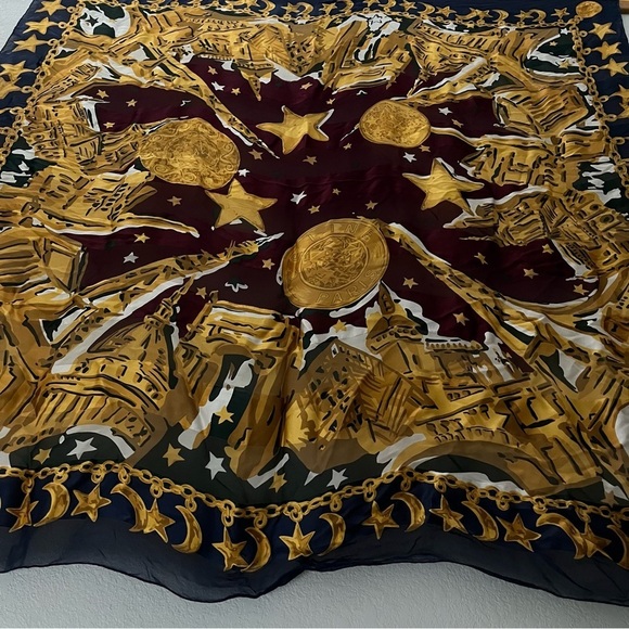 Celine Accessories - SOLD CELINE VTG Silk Scarf Large 51 x 53 in Paris Eiffel Tower Star Moon Chain